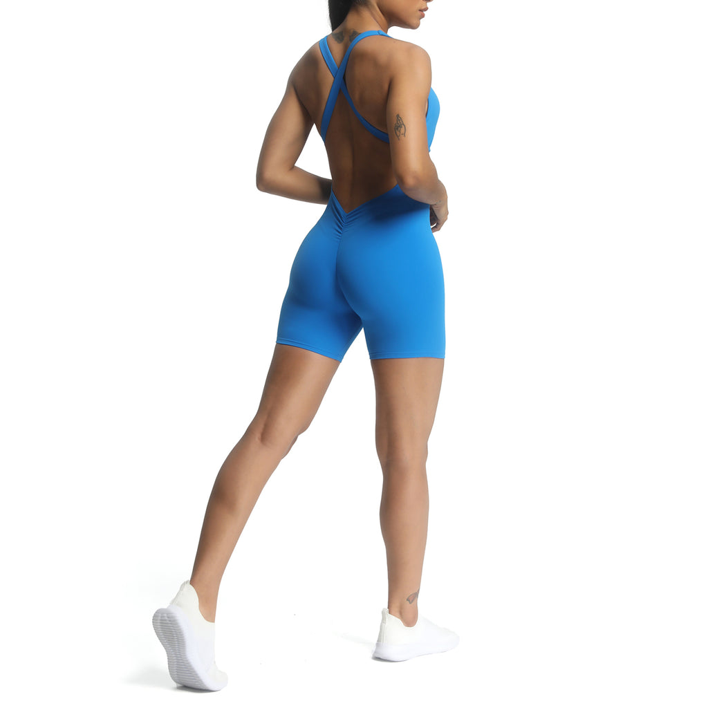 Aoxjox "Brooke"  Open Back Shorts Bodysuit