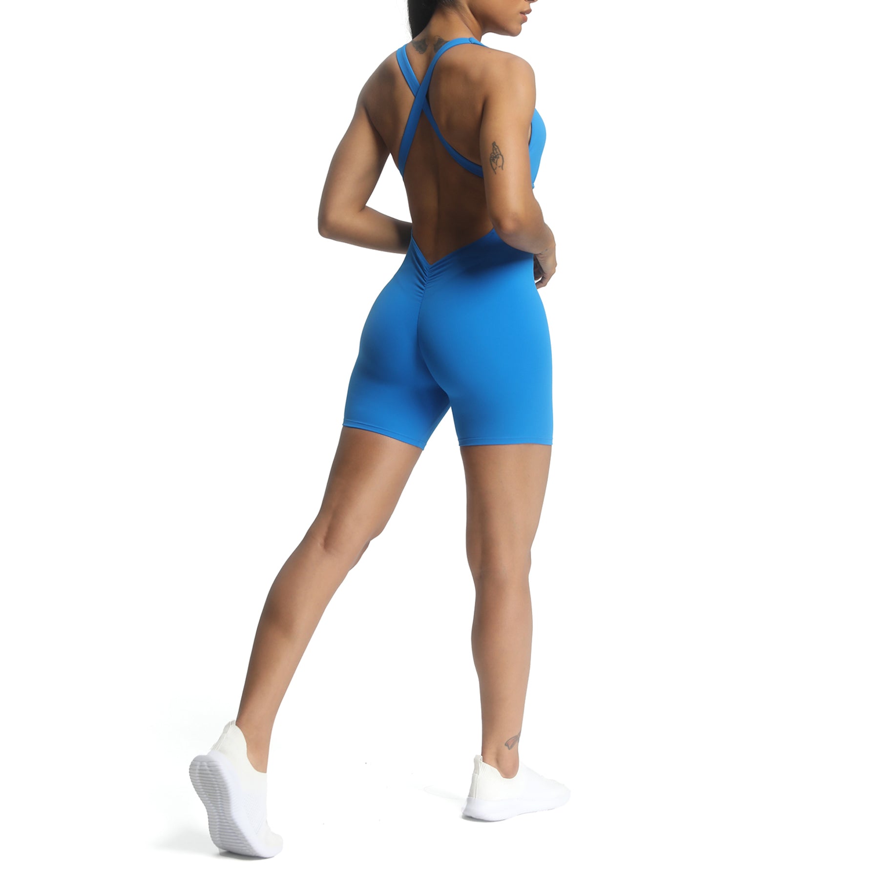Aoxjox "Brooke"  Open Back Shorts Bodysuit