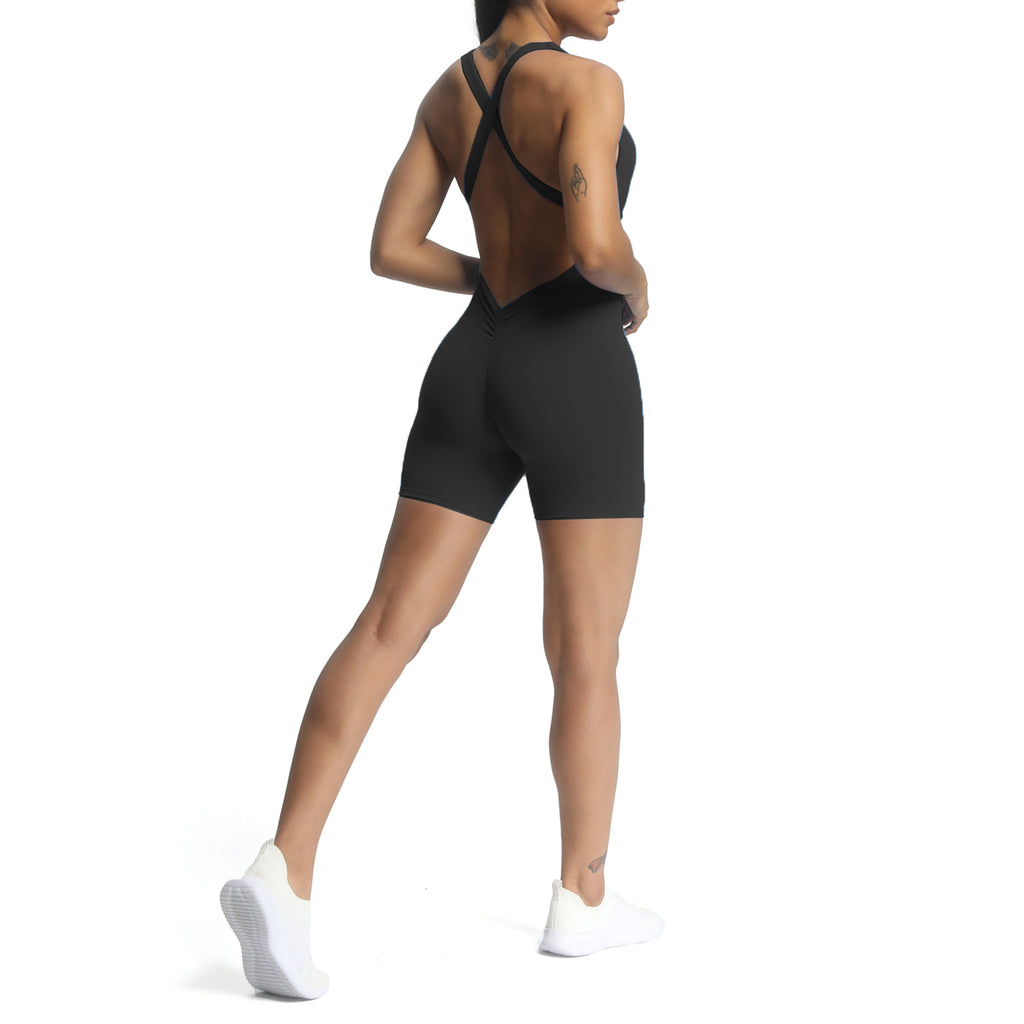 Aoxjox "Brooke"  Open Back Shorts Bodysuit