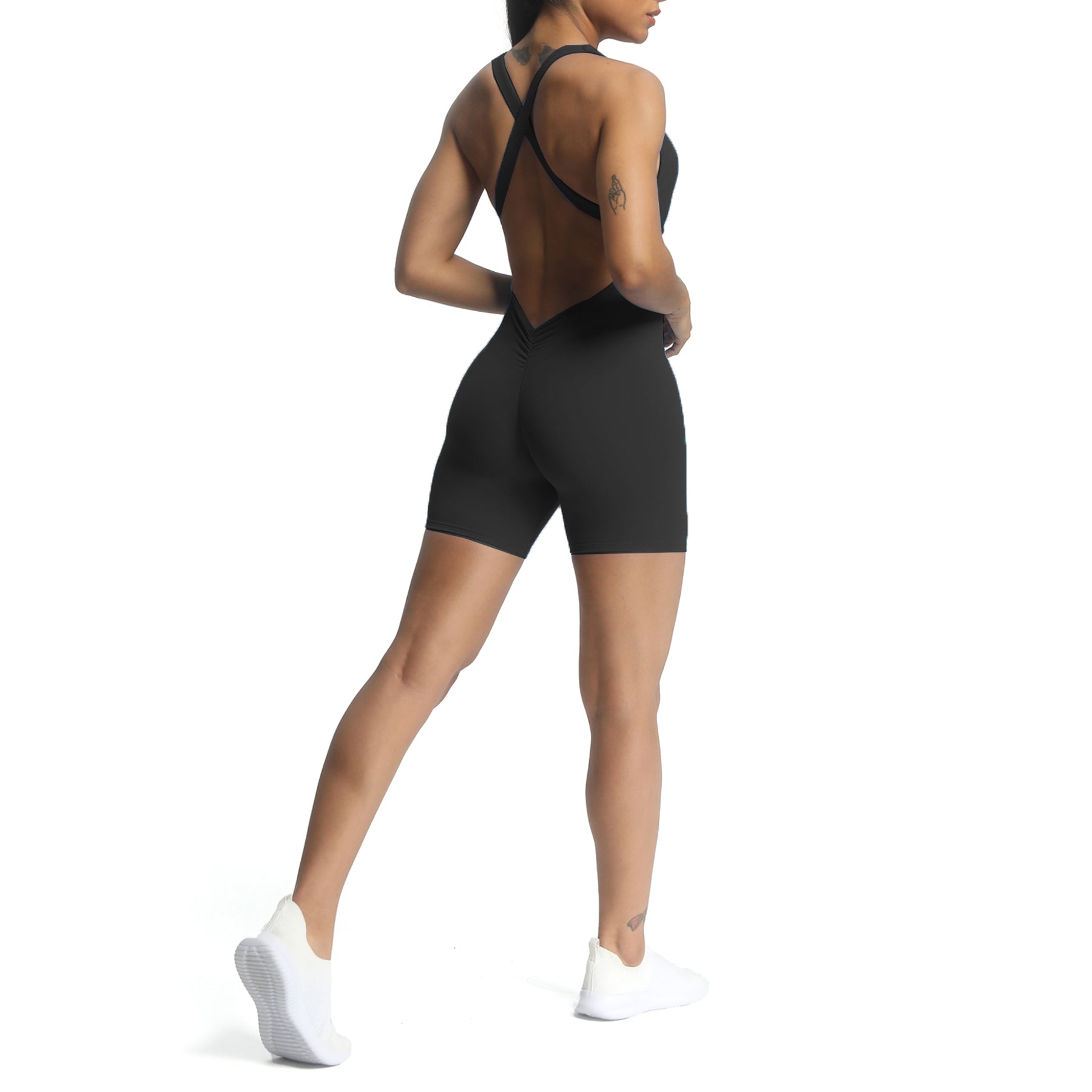Aoxjox "Brooke"  Open Back Shorts Bodysuit