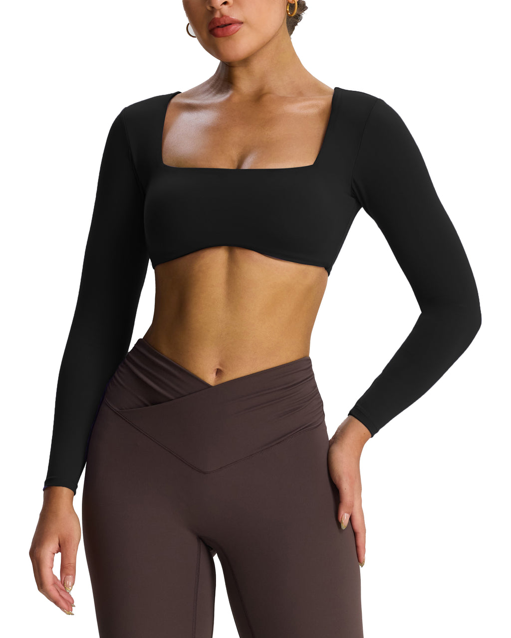 Aoxjox "Skylar" Squareneck Curved Hem Long Sleeve