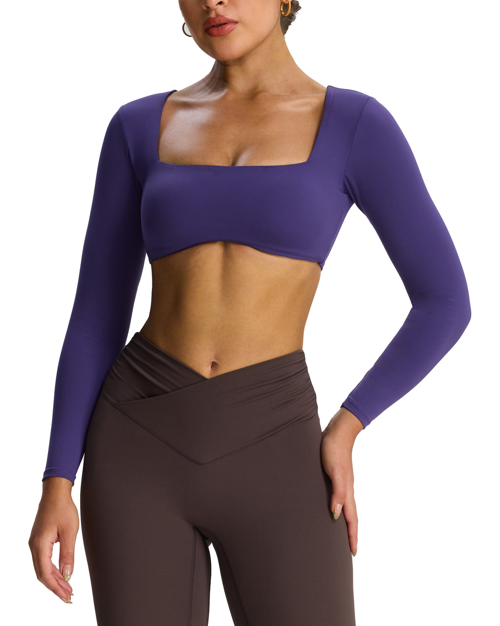 Aoxjox "Skylar" Squareneck Curved Hem Long Sleeve