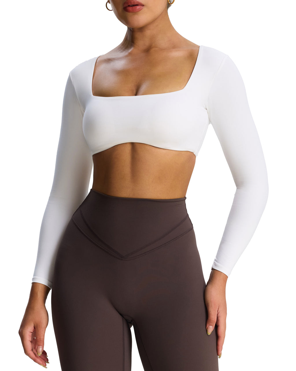 Aoxjox "Skylar" Squareneck Curved Hem Long Sleeve