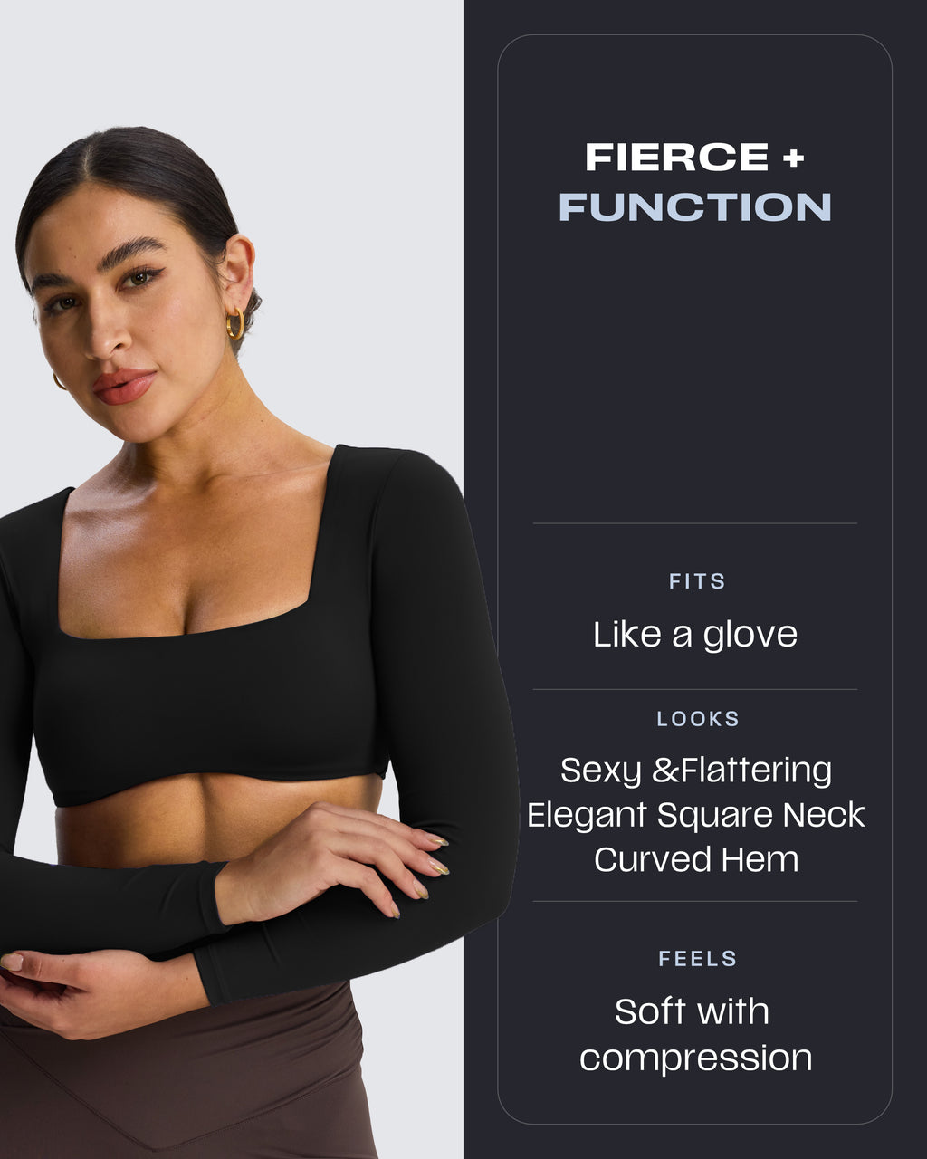 Aoxjox "Skylar" Squareneck Curved Hem Long Sleeve
