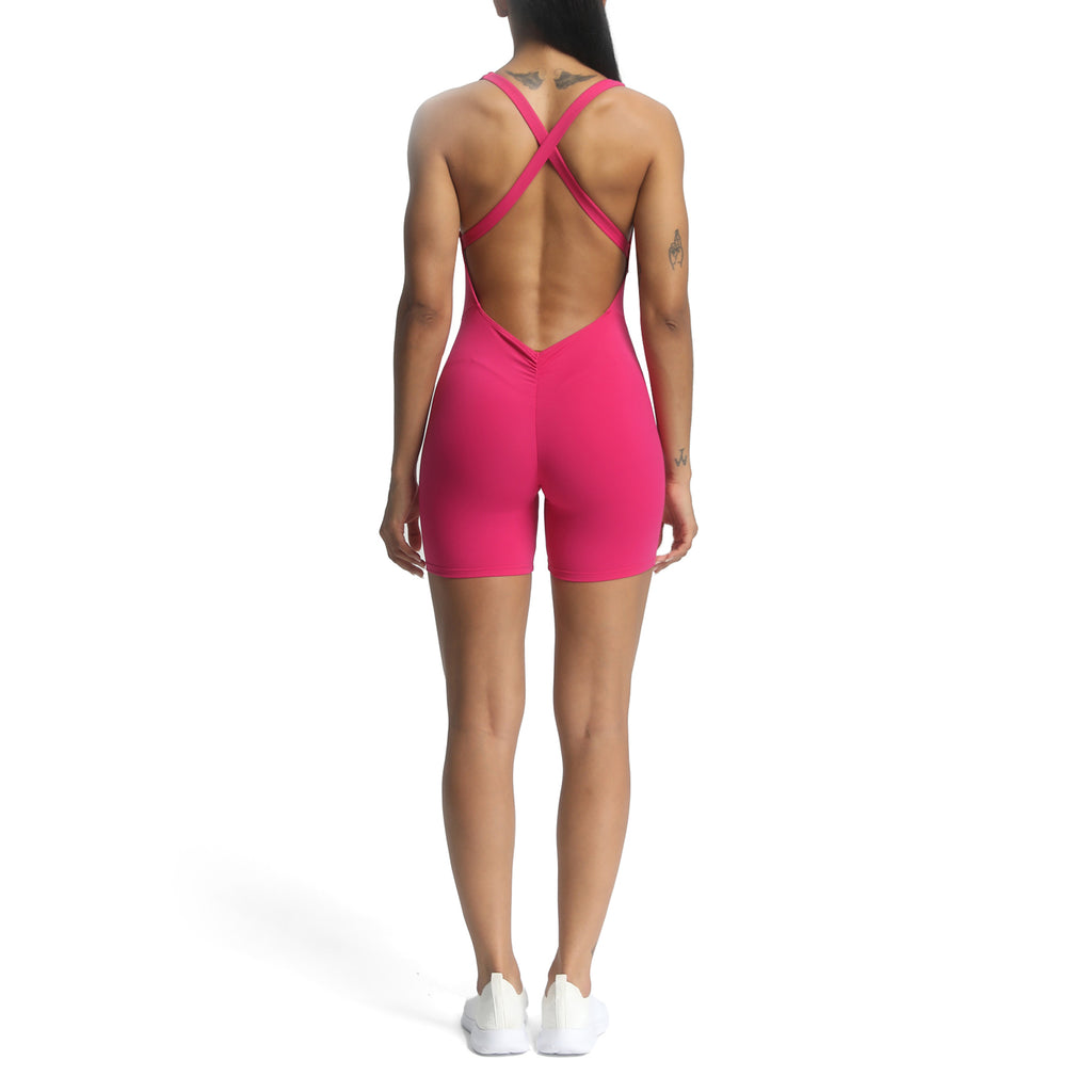 Aoxjox "Brooke"  Open Back Shorts Bodysuit