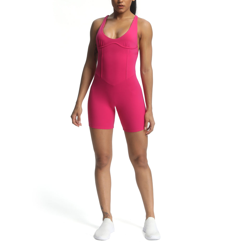 Aoxjox "Brooke"  Open Back Shorts Bodysuit
