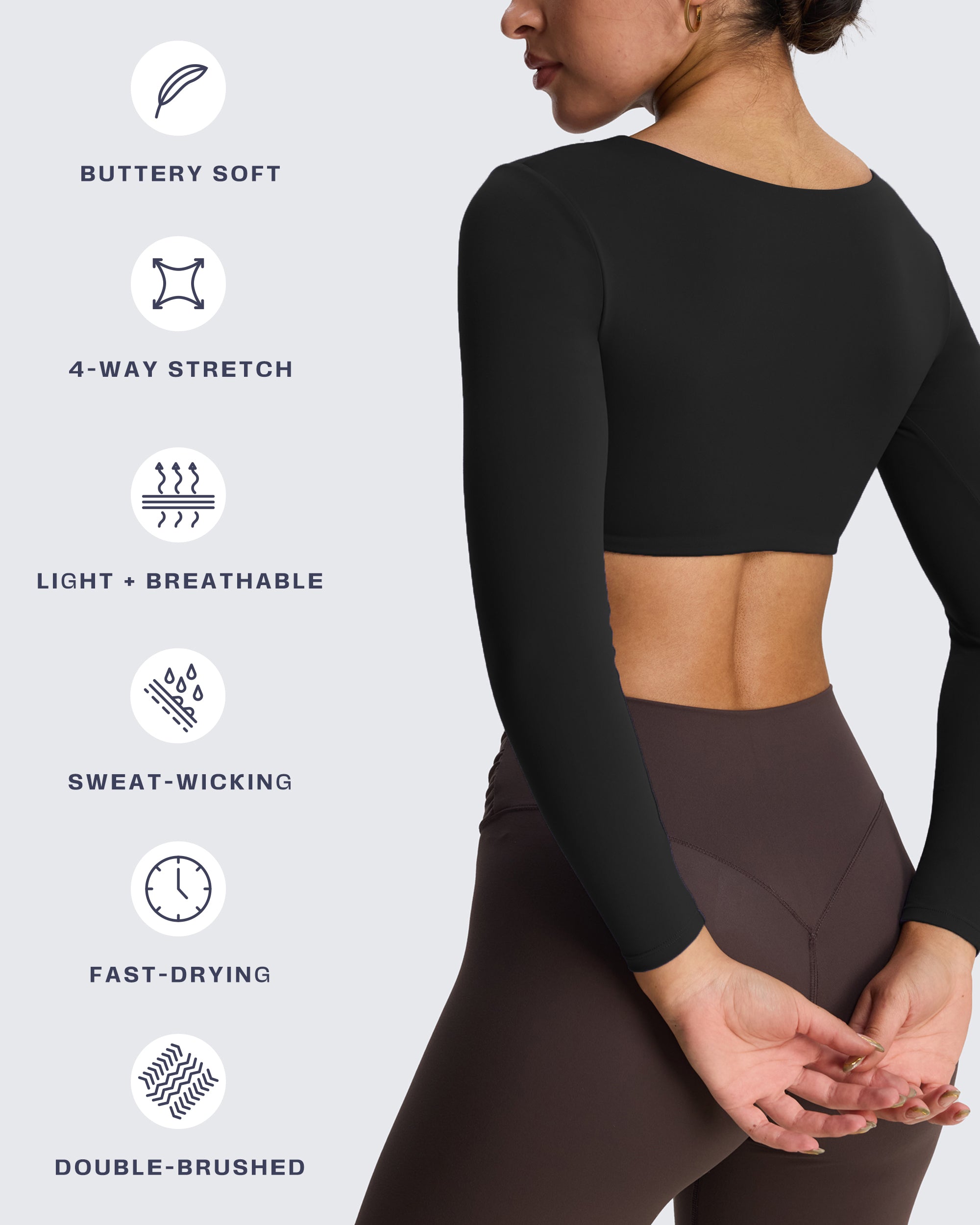 Aoxjox "Skylar" Squareneck Curved Hem Long Sleeve