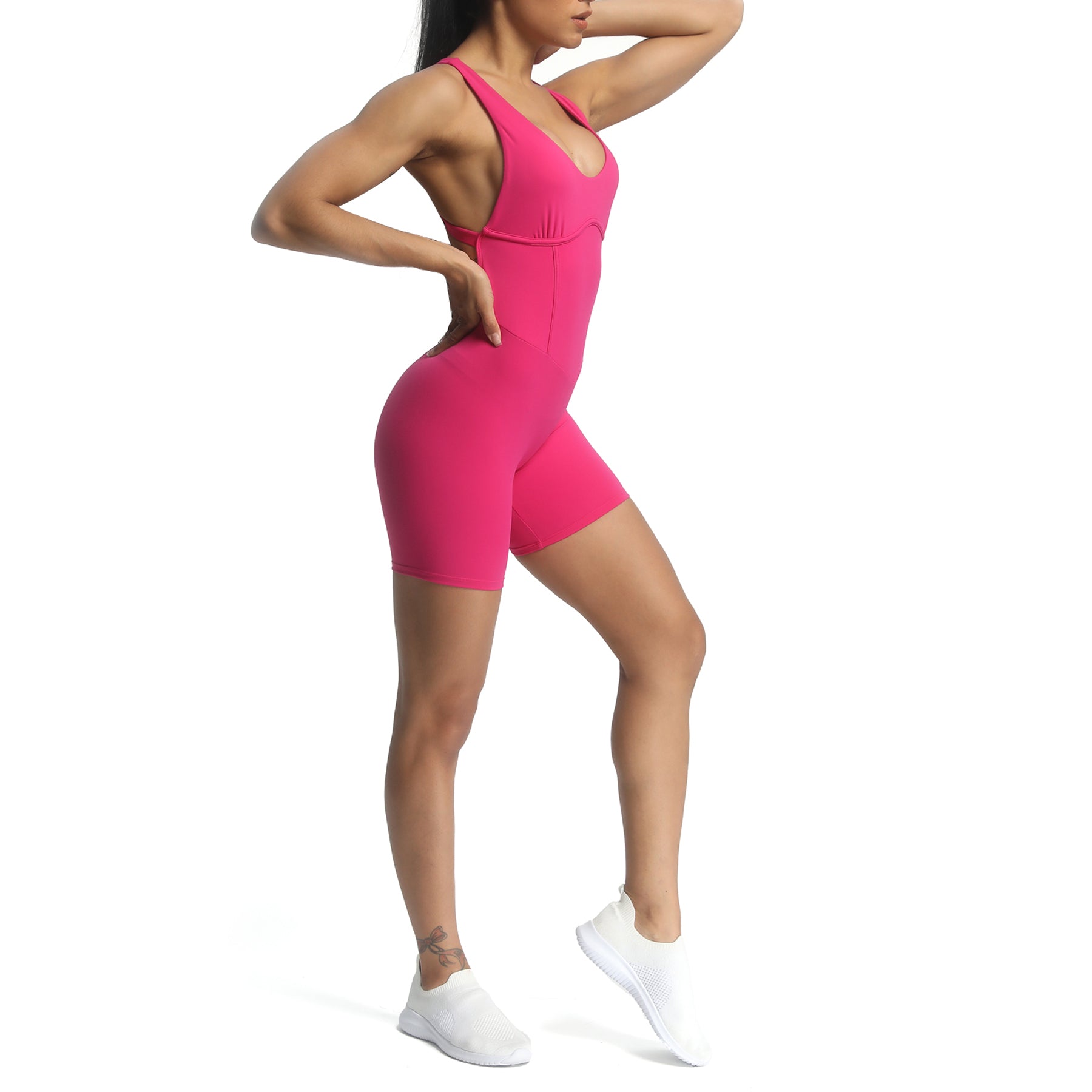 Aoxjox "Brooke"  Open Back Shorts Bodysuit