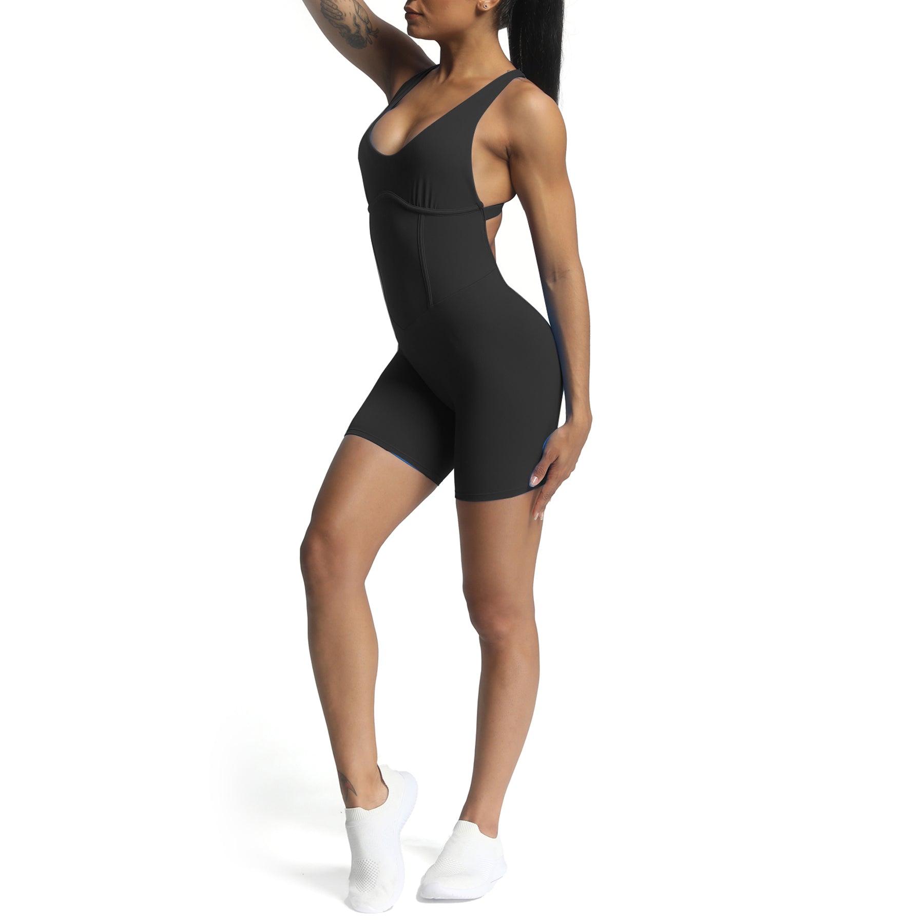 Aoxjox "Brooke"  Open Back Shorts Bodysuit