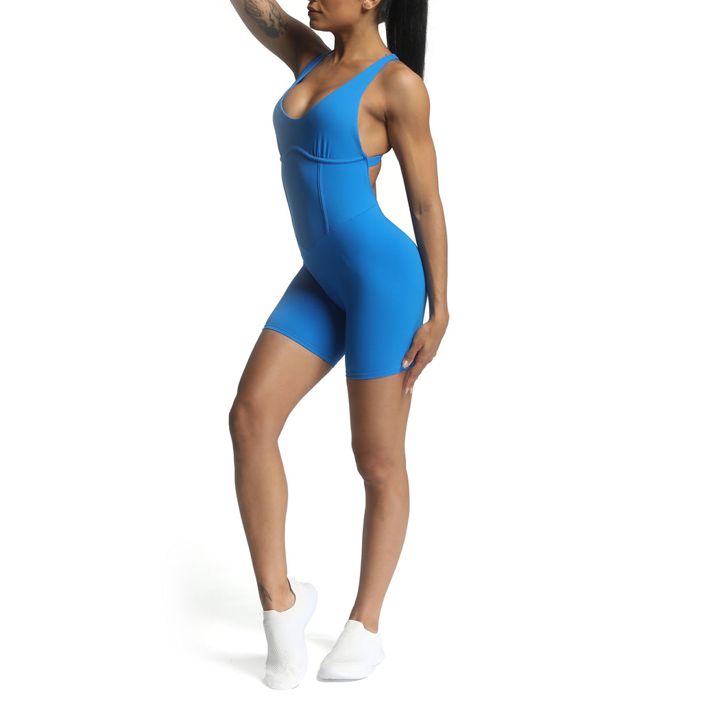 Aoxjox "Brooke"  Open Back Shorts Bodysuit