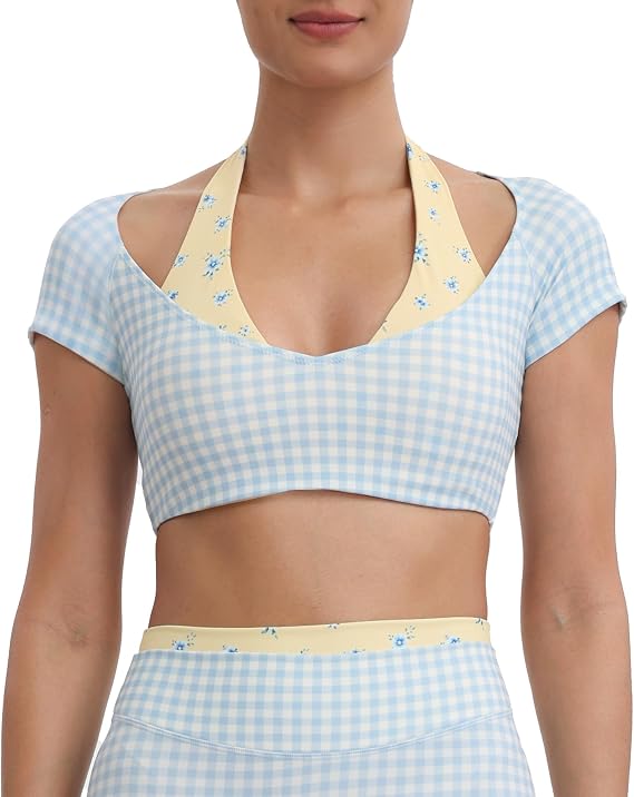 Aoxjox "Dual Core" Halter Crop Top Short Sleeve