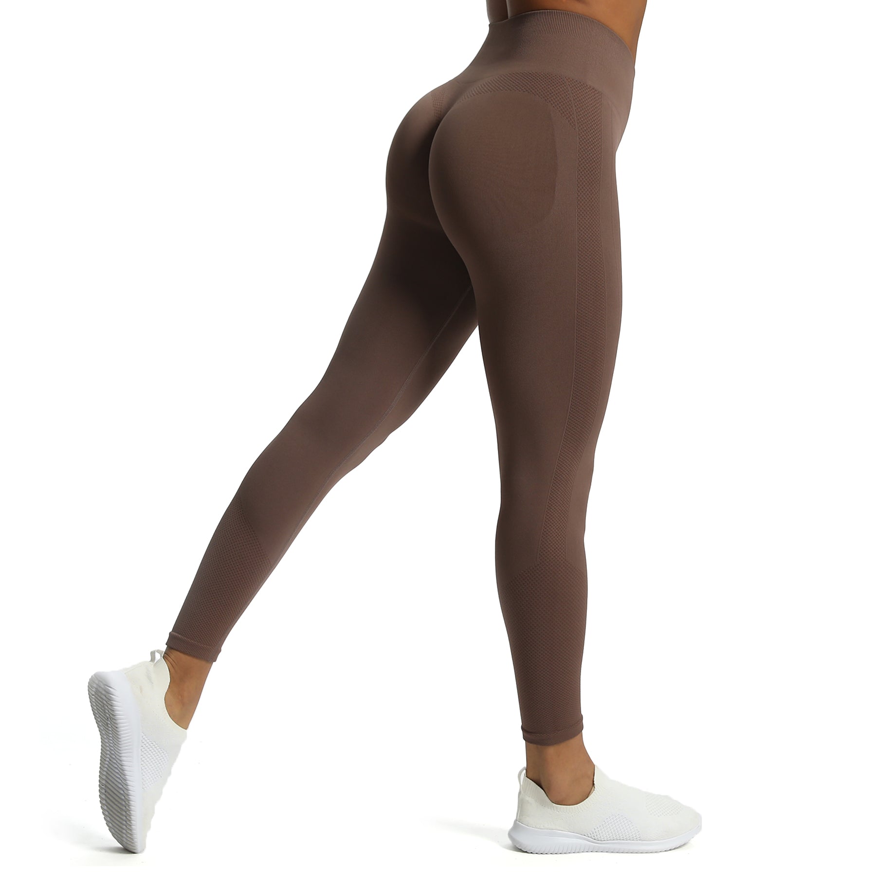 Aoxjox Scrunch Seamless Leggings for Women High Waisted Tummy Control 2.0  Smile Contour Workout Leggings Yoga Pants, A Mocha Marl, Large