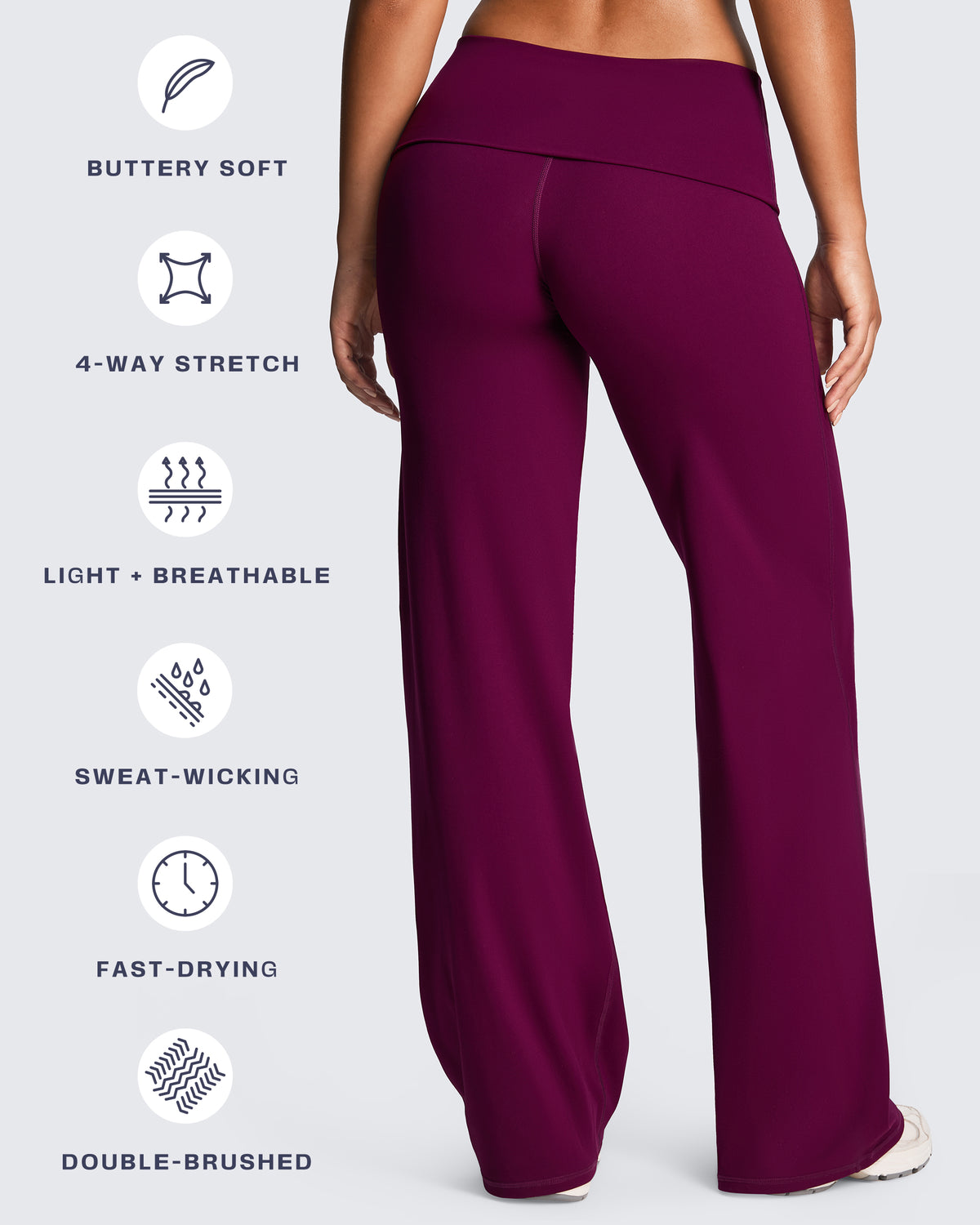 Aoxjox "Athlenza" Fold-Over Wide Leg Bottoms 31"/33"/35"