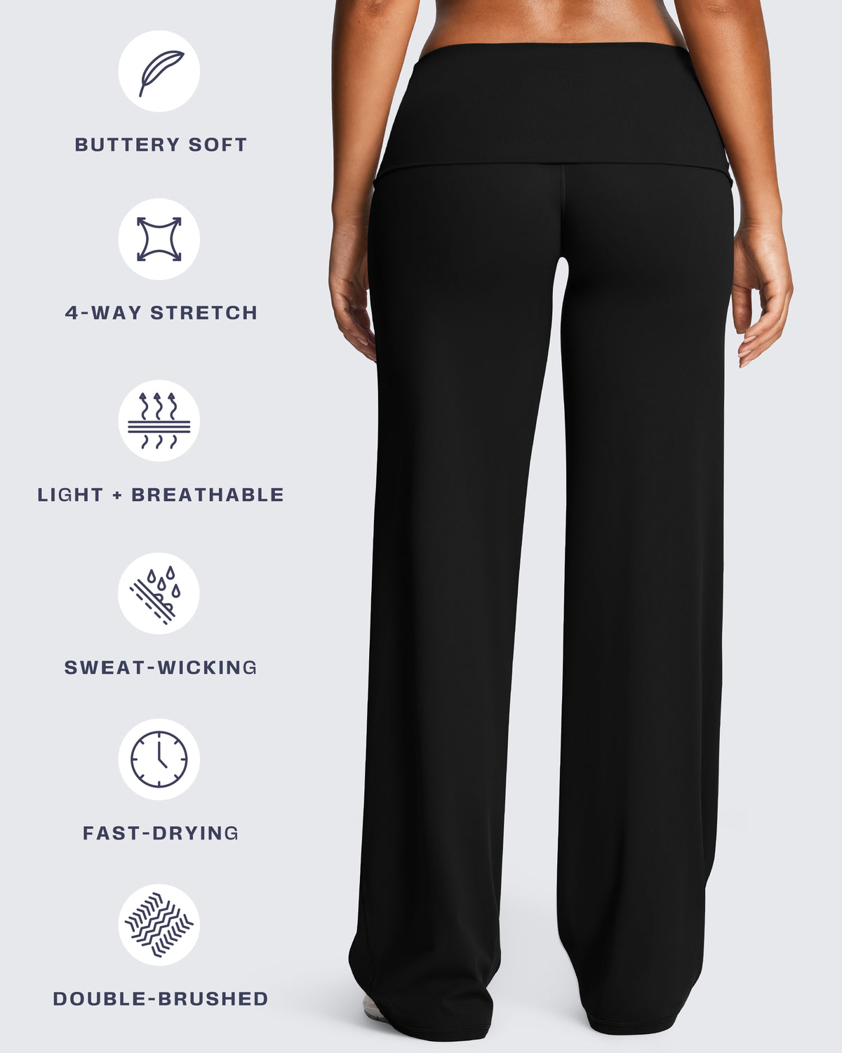 Aoxjox "Athlenza" Fold-Over Wide Leg Bottoms 31"/33"/35"