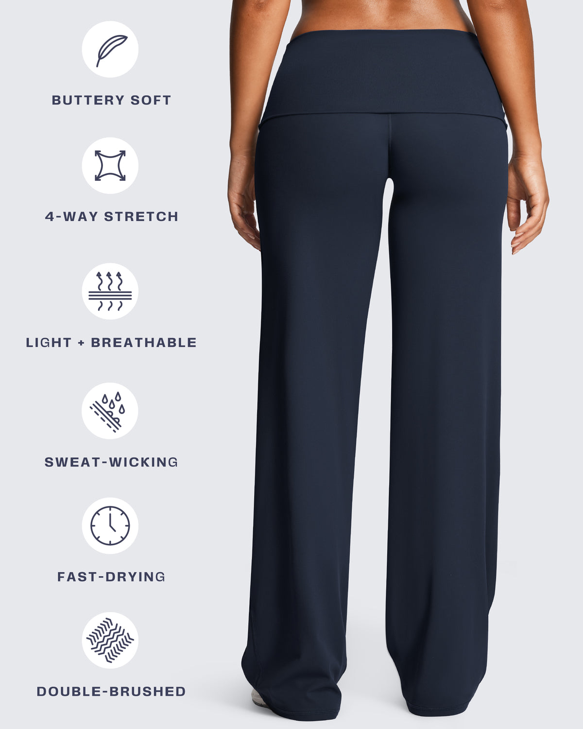 Aoxjox "Athlenza" Fold-Over Wide Leg Bottoms 31"/33"/35"