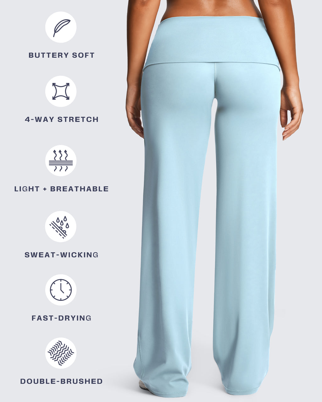 Aoxjox "Athlenza" Fold-Over Wide Leg Bottoms 31"/33"/35"
