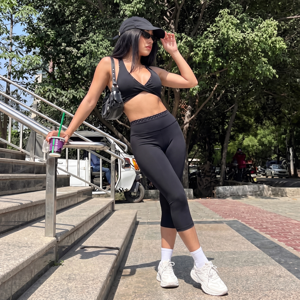 Aoxjox "Dual Core" 17" Capri Layered Waist Leggings