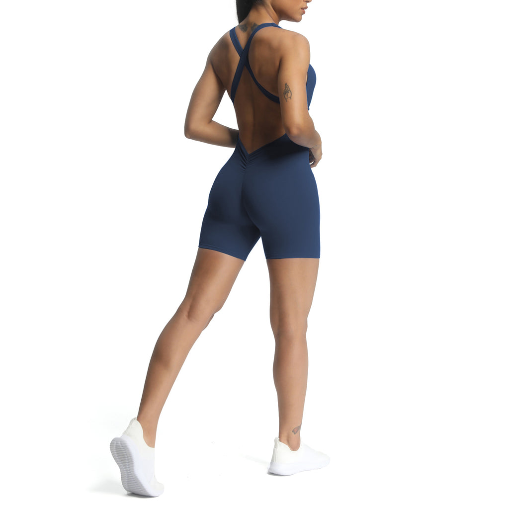 Aoxjox "Brooke"  Open Back Shorts Bodysuit