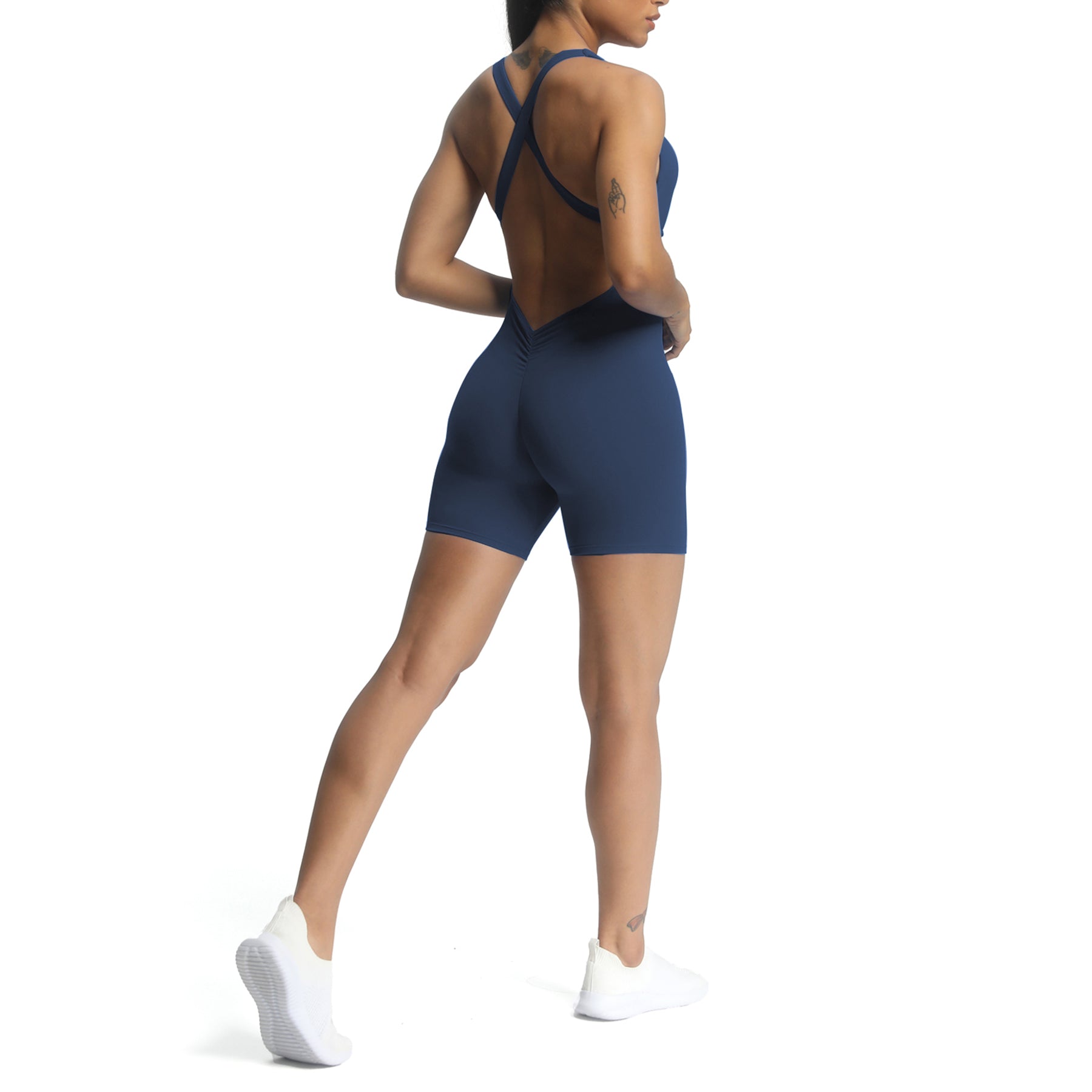 Aoxjox "Brooke"  Open Back Shorts Bodysuit