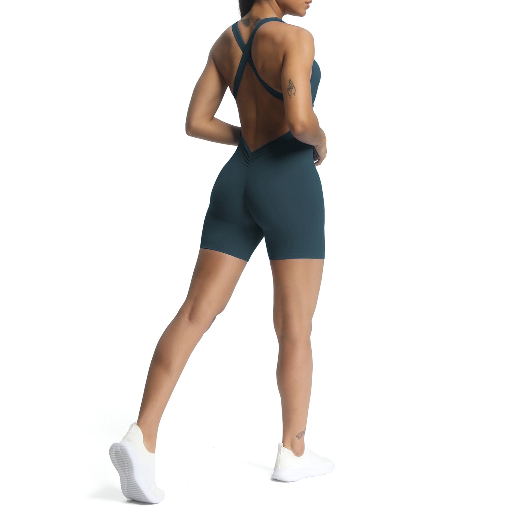 Aoxjox "Brooke"  Open Back Shorts Bodysuit