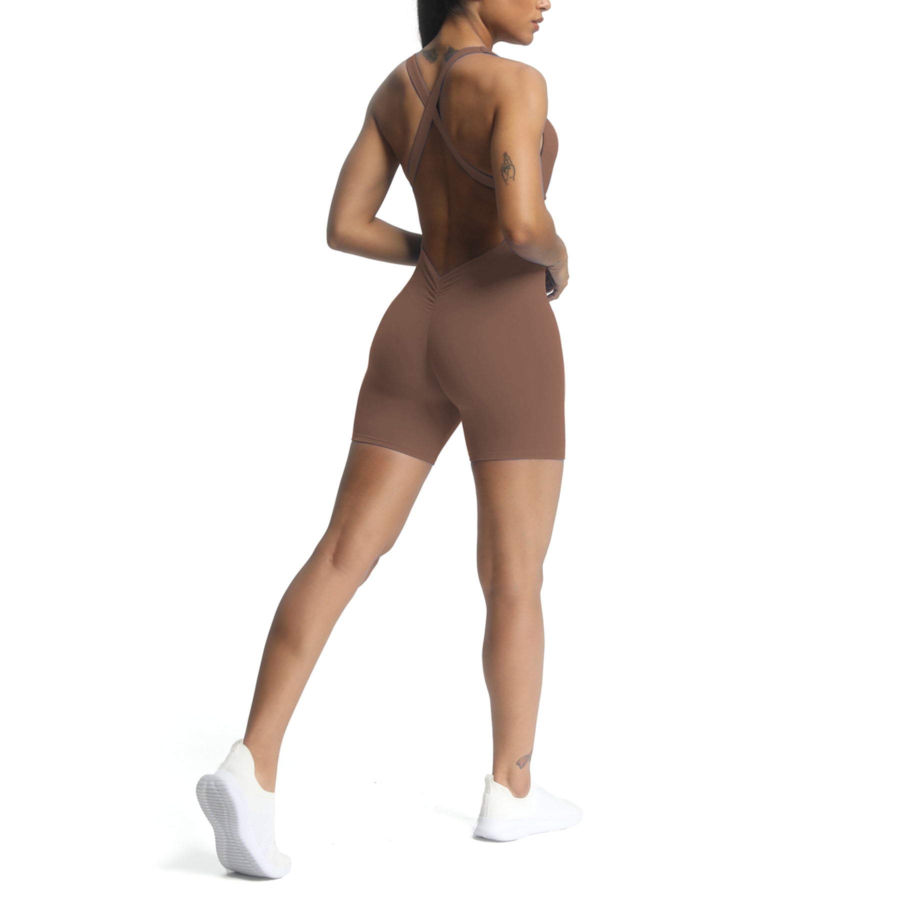 Aoxjox "Brooke"  Open Back Shorts Bodysuit