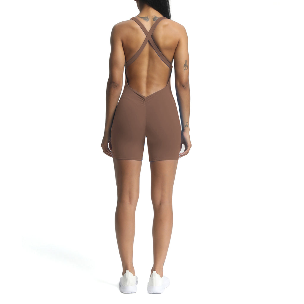 Aoxjox "Brooke"  Open Back Shorts Bodysuit