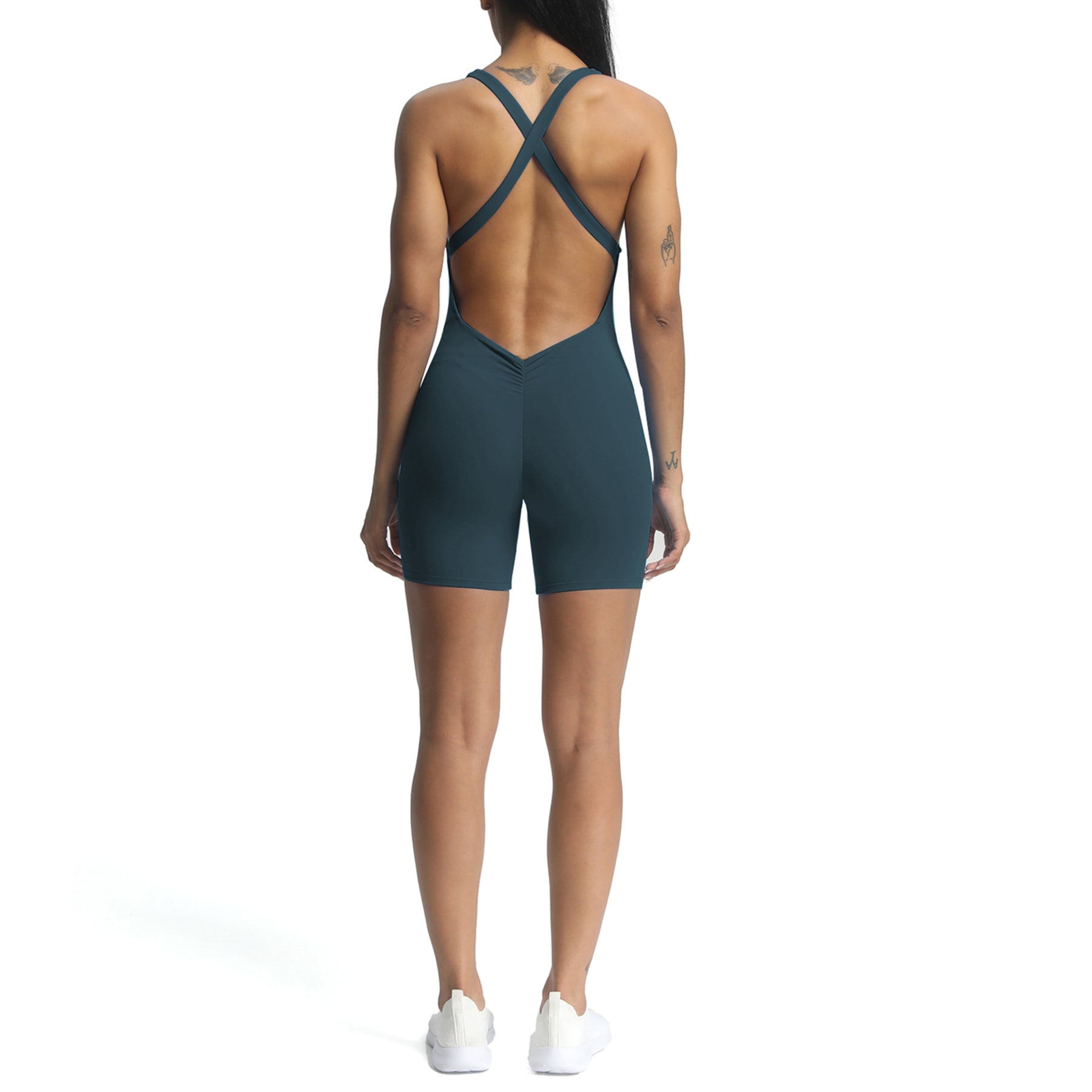 Aoxjox "Brooke"  Open Back Shorts Bodysuit