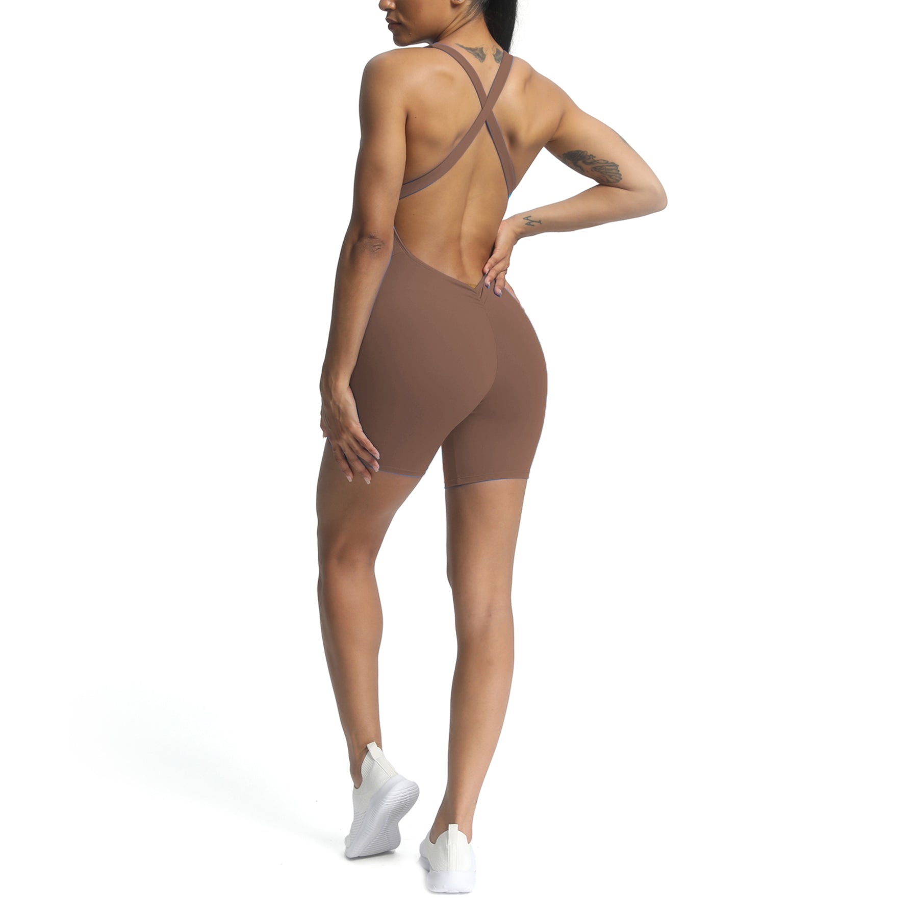 Aoxjox "Brooke"  Open Back Shorts Bodysuit