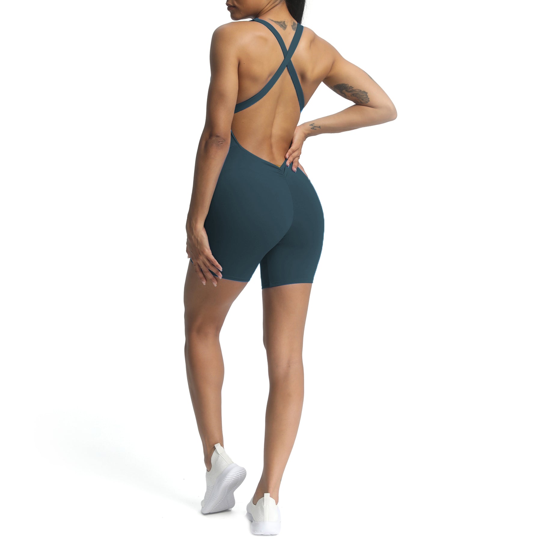 Aoxjox "Brooke"  Open Back Shorts Bodysuit