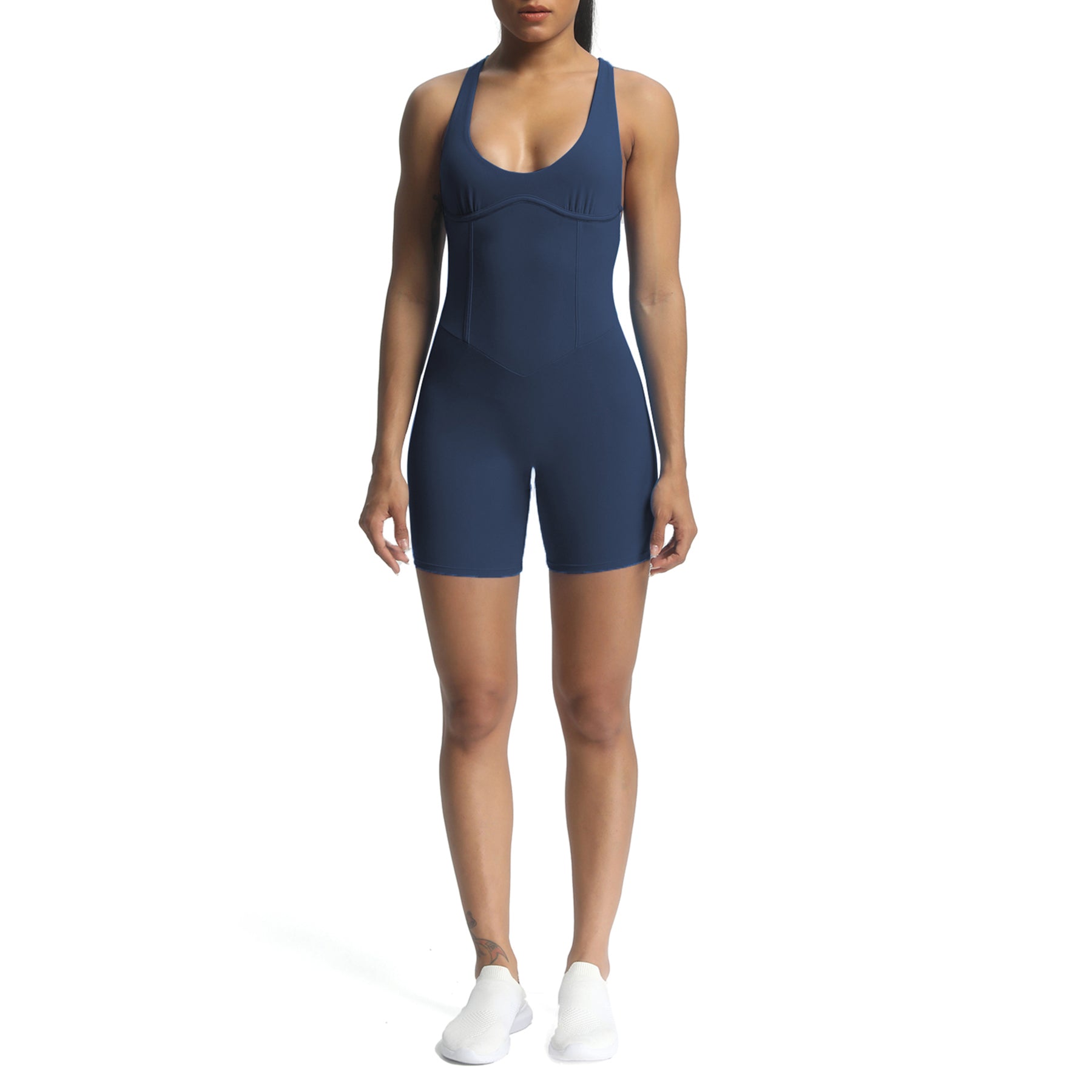 Aoxjox "Brooke"  Open Back Shorts Bodysuit