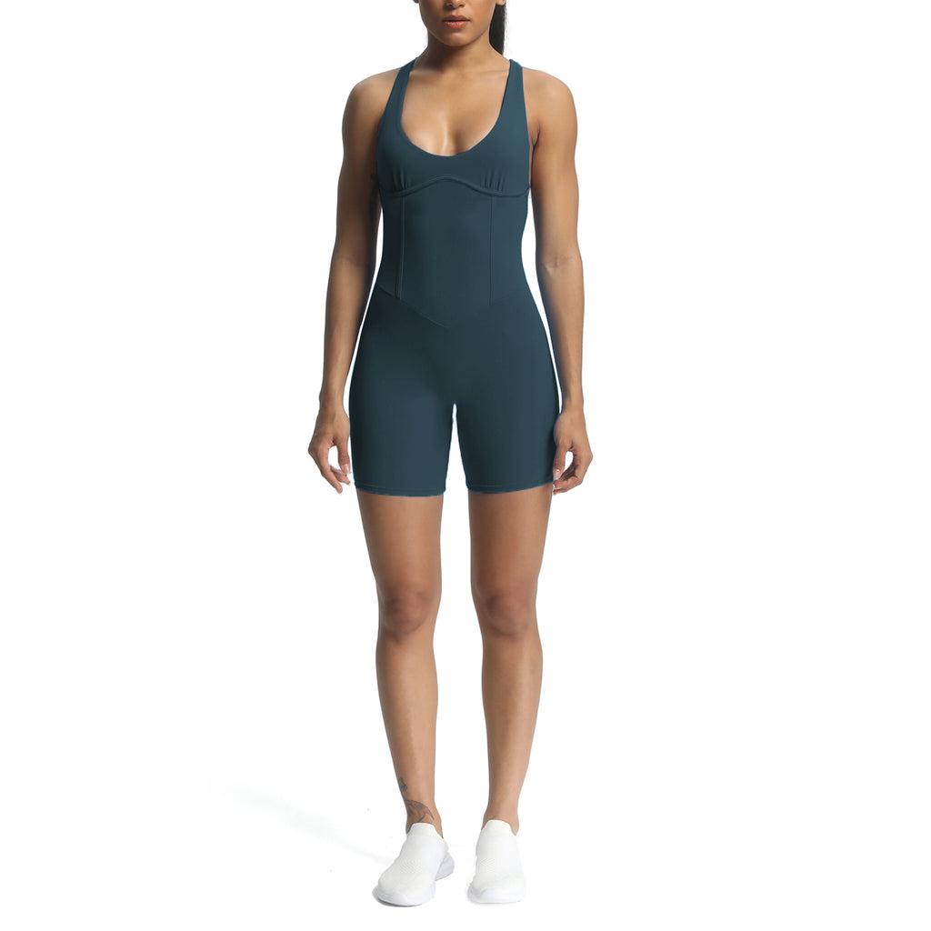 Aoxjox "Brooke"  Open Back Shorts Bodysuit