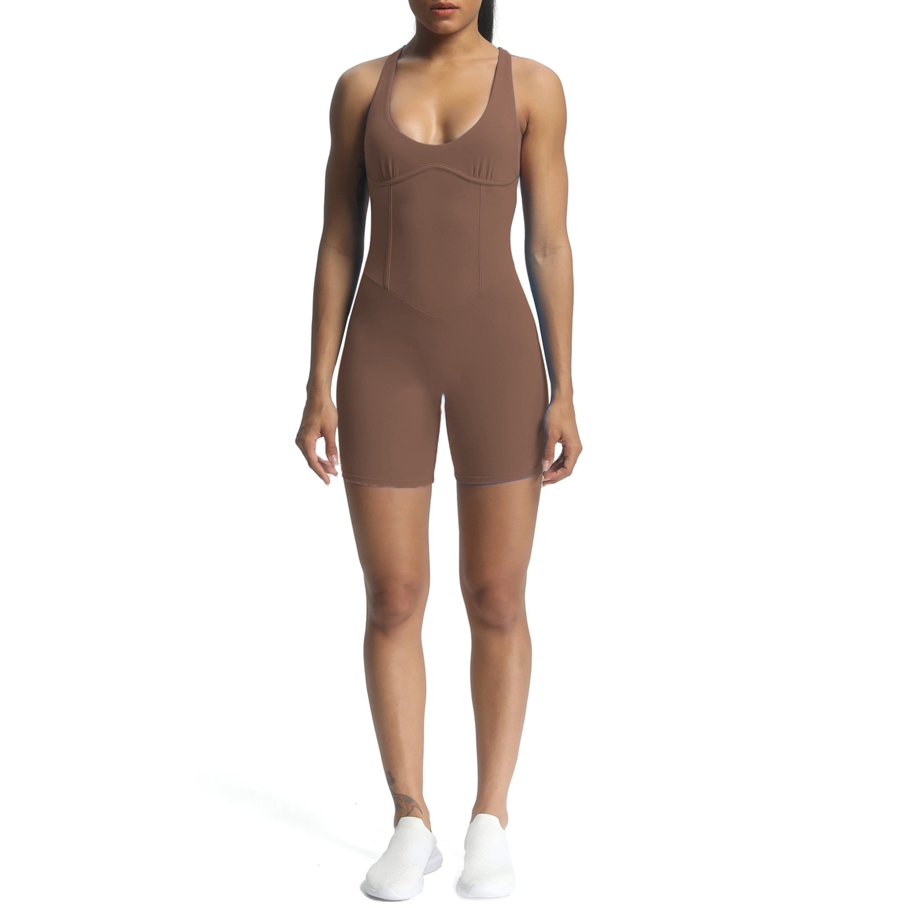 Aoxjox "Brooke"  Open Back Shorts Bodysuit