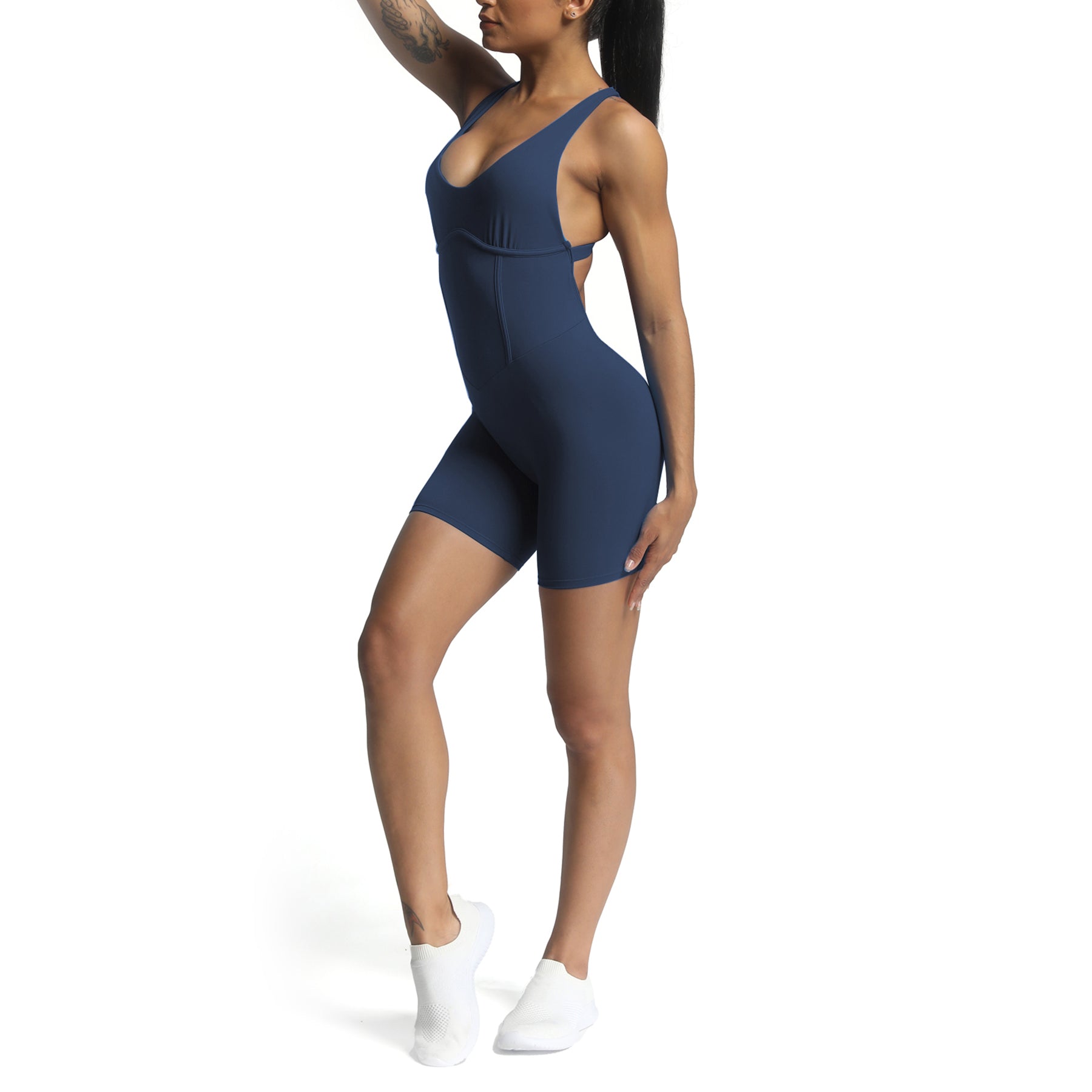 Aoxjox "Brooke"  Open Back Shorts Bodysuit