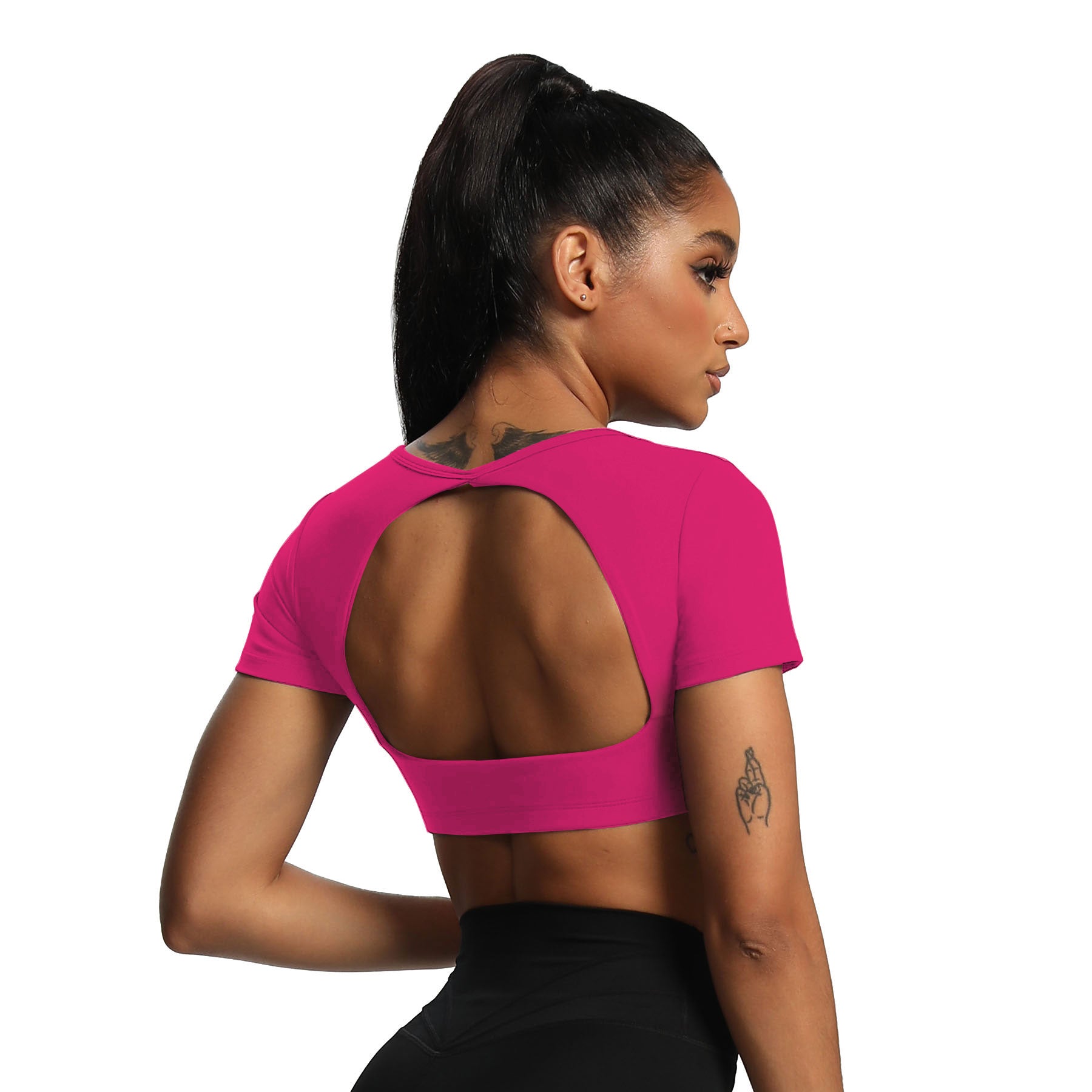 Aoxjox "Hollow Back" Crop Top Short Sleeve