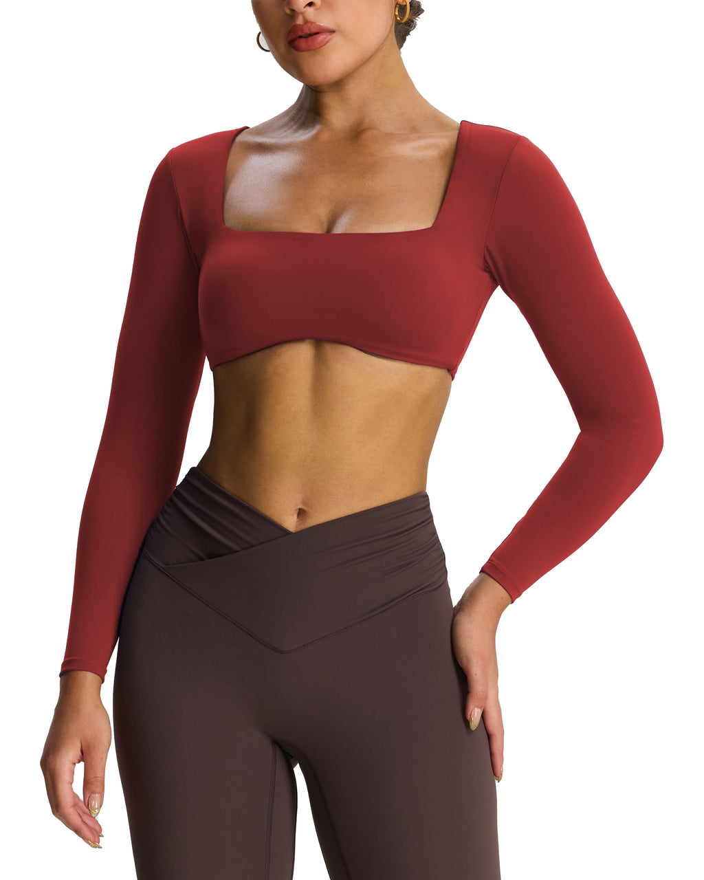 Aoxjox "Skylar" Squareneck Curved Hem Long Sleeve