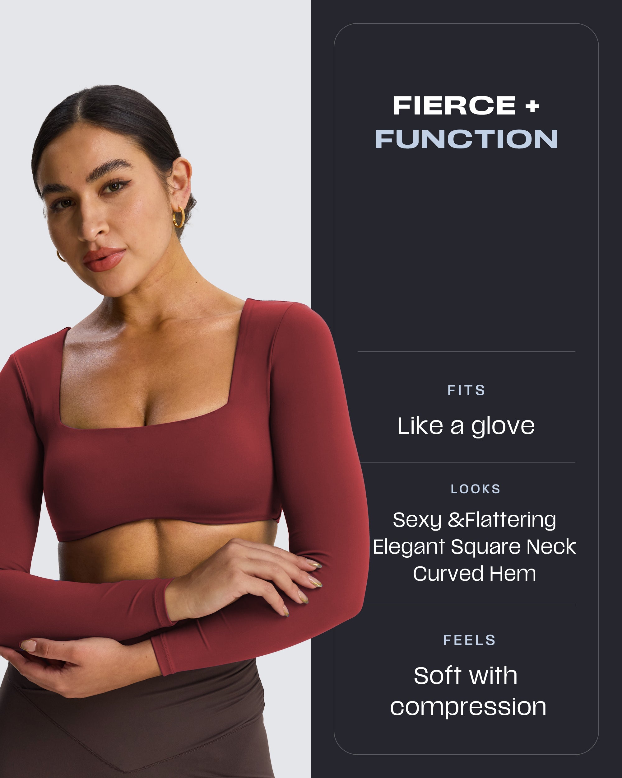 Aoxjox "Skylar" Squareneck Curved Hem Long Sleeve