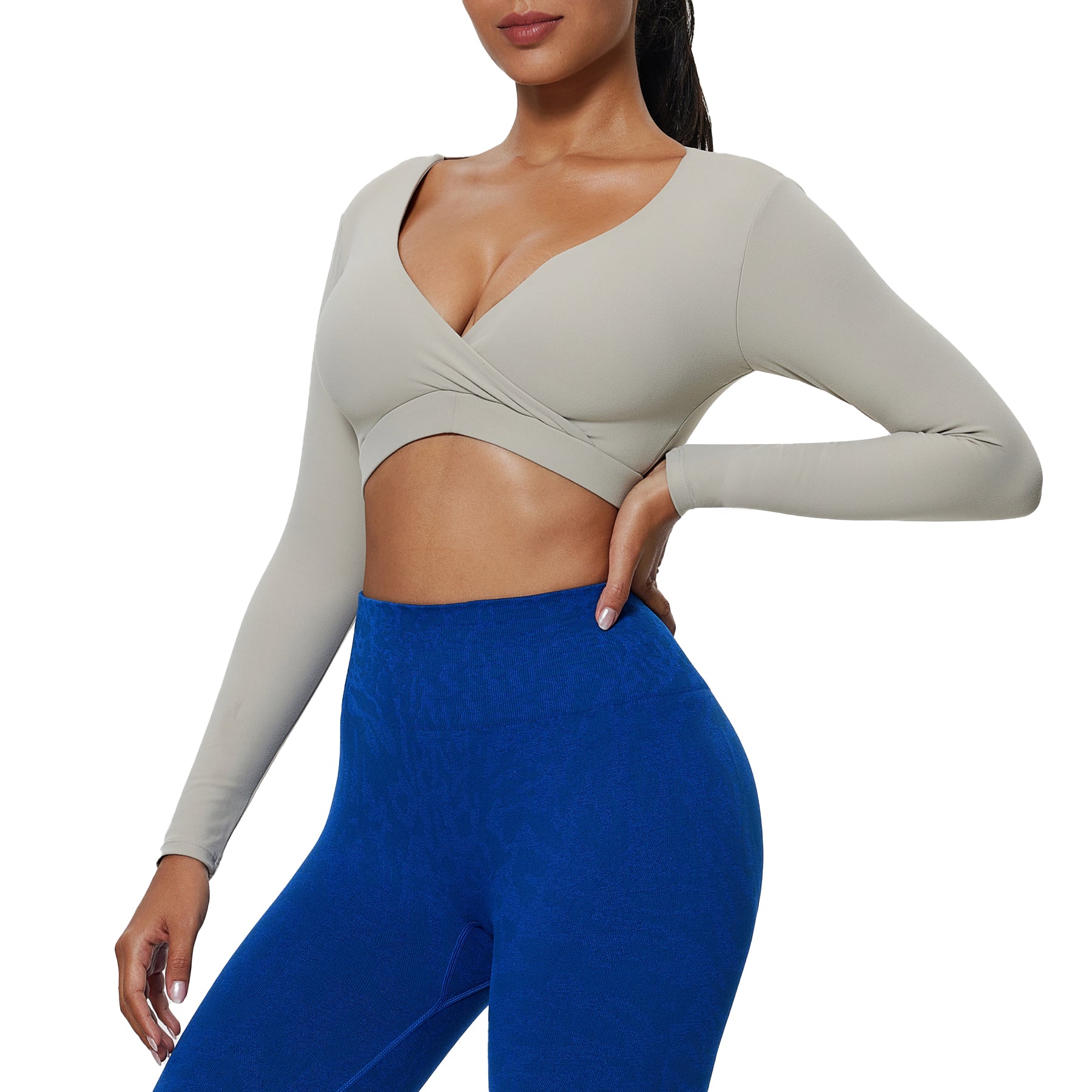 Aoxjox "Leah" Deep-V Long Sleeve Top