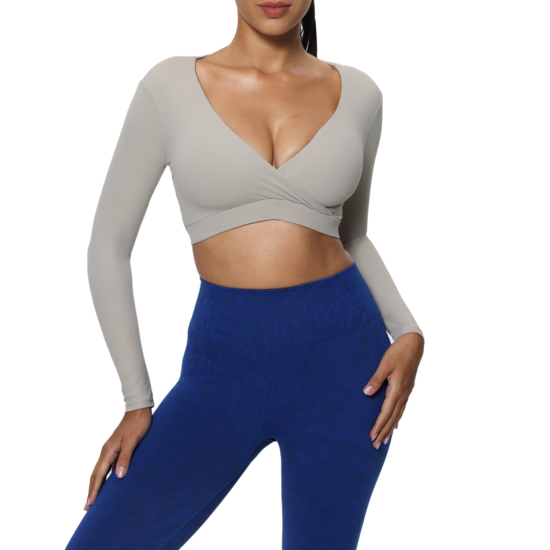 Aoxjox "Leah" Deep-V Long Sleeve Top