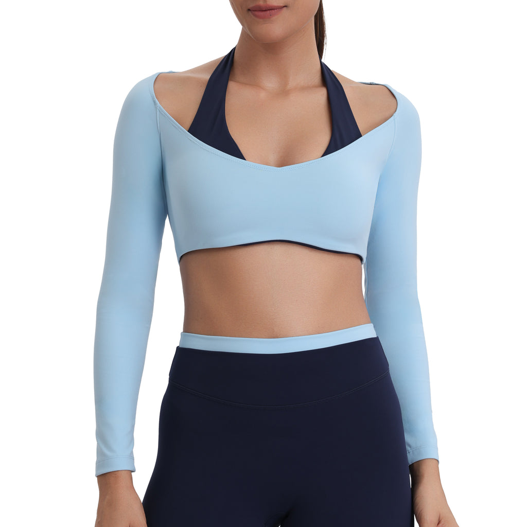 Aoxjox "Dual Core" Halter Long Sleeve Crop Tops