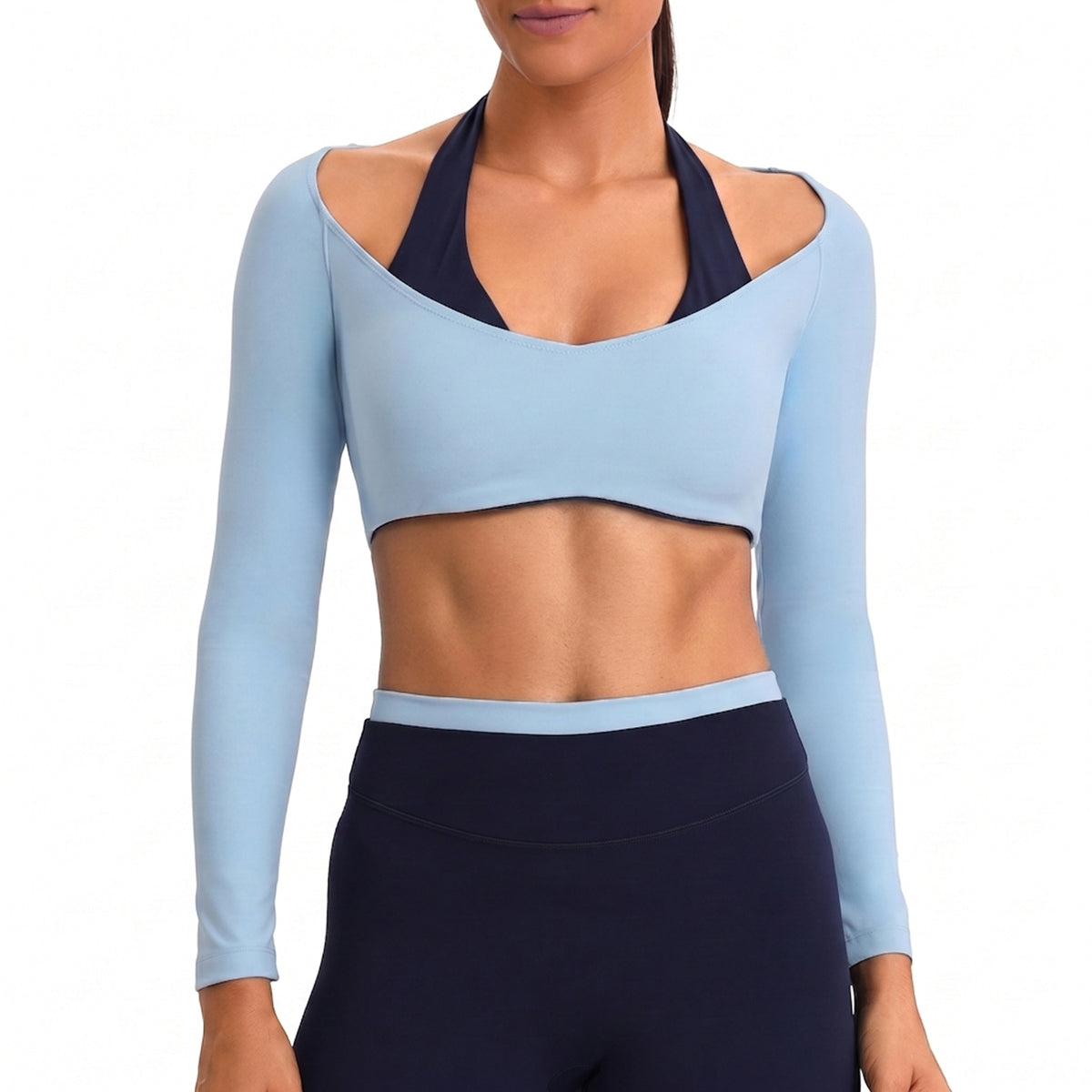 Aoxjox "Dual Core" Halter Long Sleeve Crop Tops