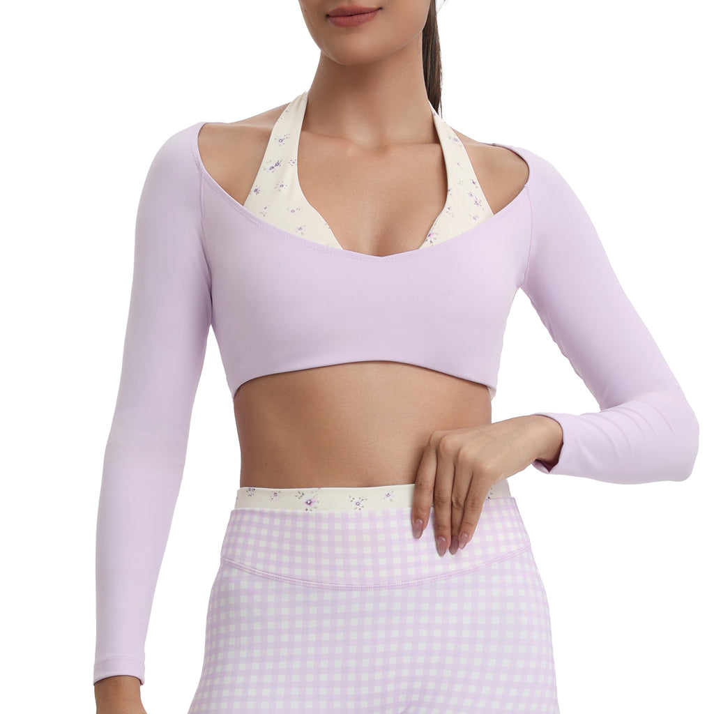 Aoxjox "Dual Core" Halter Long Sleeve Crop Tops
