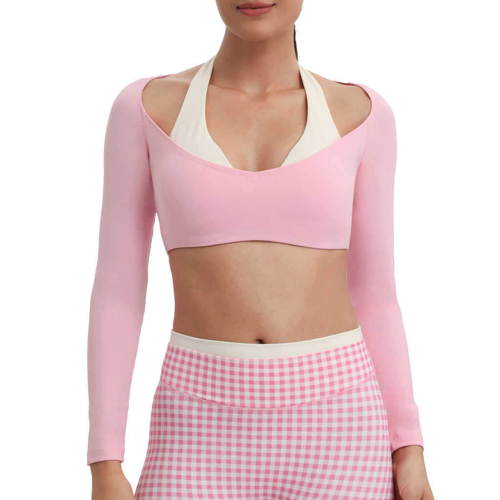 Aoxjox "Dual Core" Halter Long Sleeve Crop Tops
