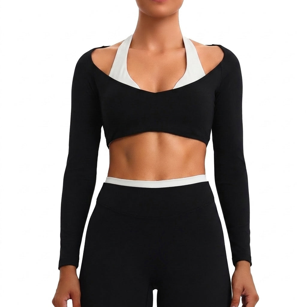Aoxjox "Dual Core" Halter Long Sleeve Crop Tops