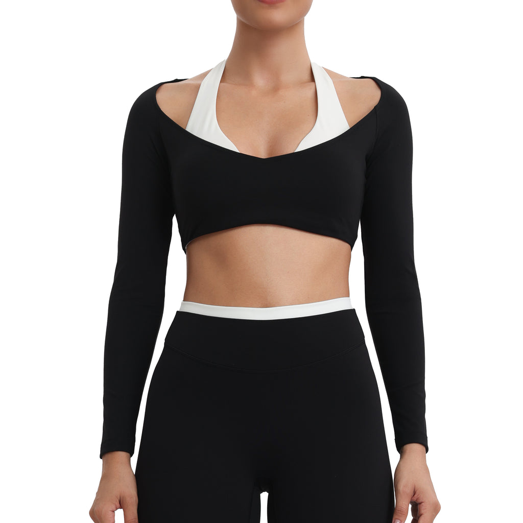 Aoxjox "Dual Core" Halter Long Sleeve Crop Tops