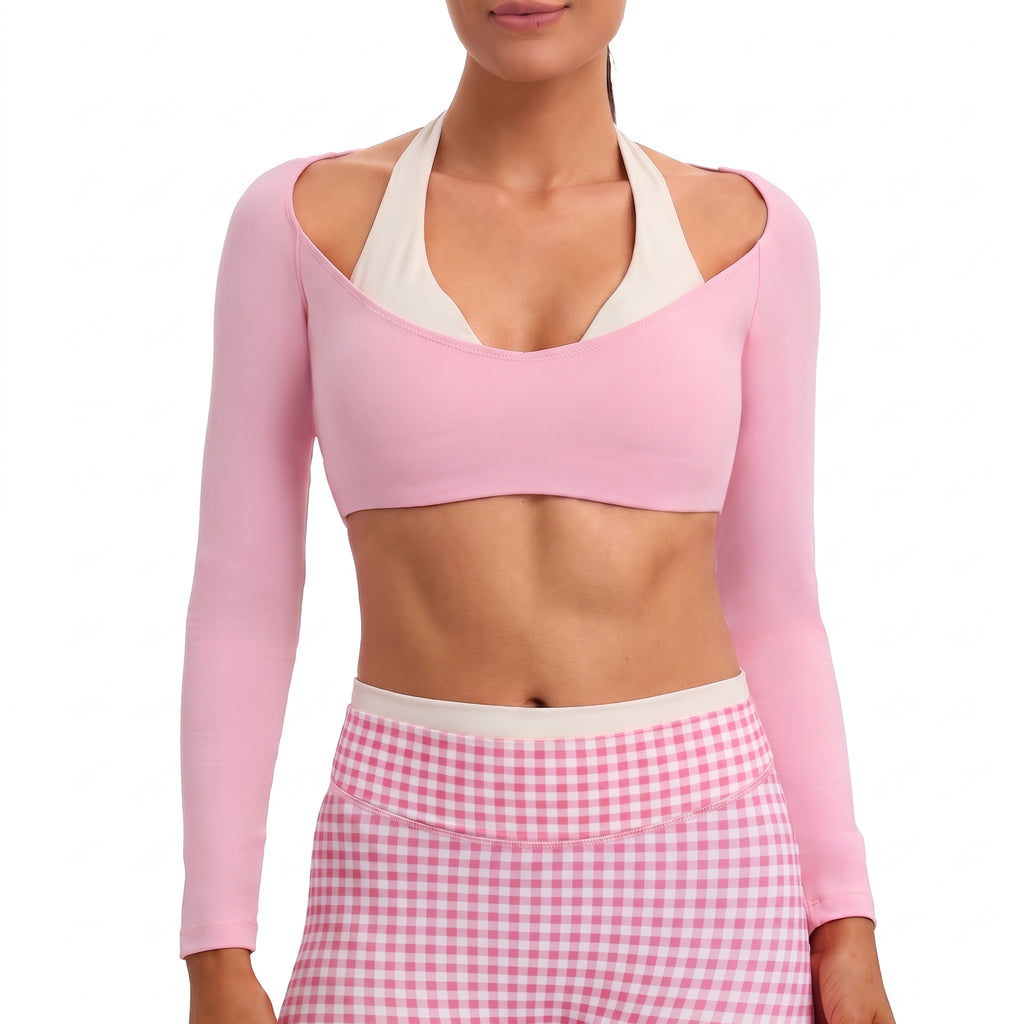 Aoxjox "Dual Core" Halter Long Sleeve Crop Tops