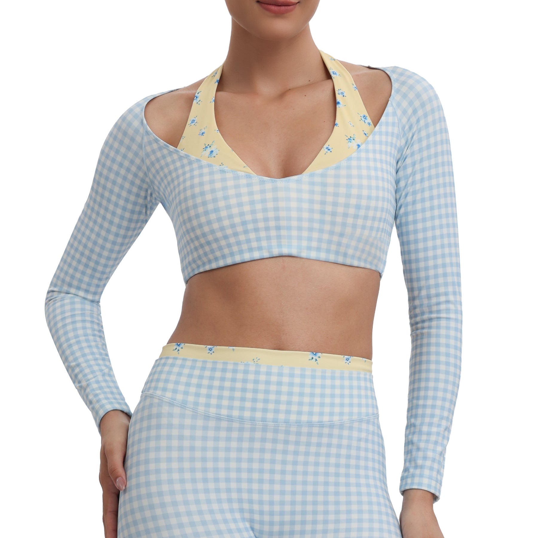 Aoxjox "Dual Core" Halter Long Sleeve Crop Tops