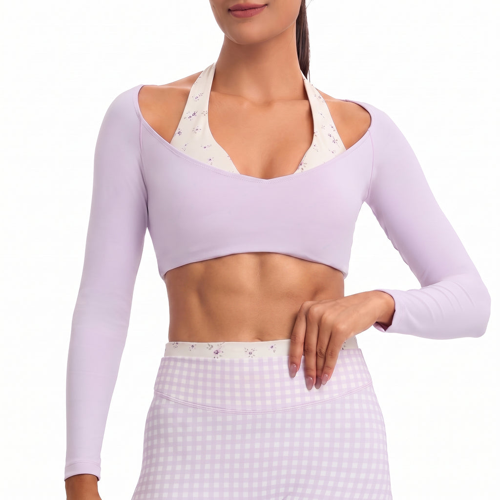 Aoxjox "Dual Core" Halter Long Sleeve Crop Tops
