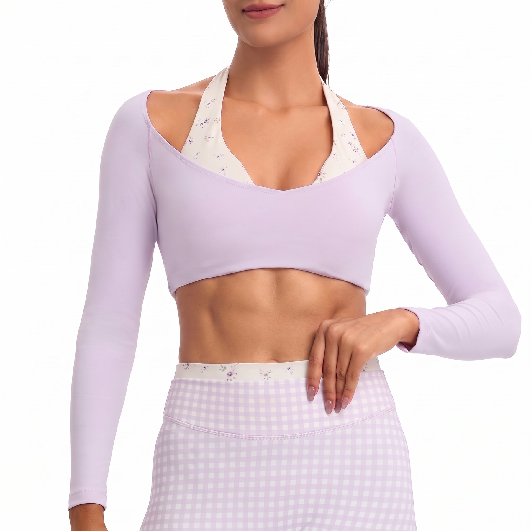 Aoxjox "Dual Core" Halter Long Sleeve Crop Tops