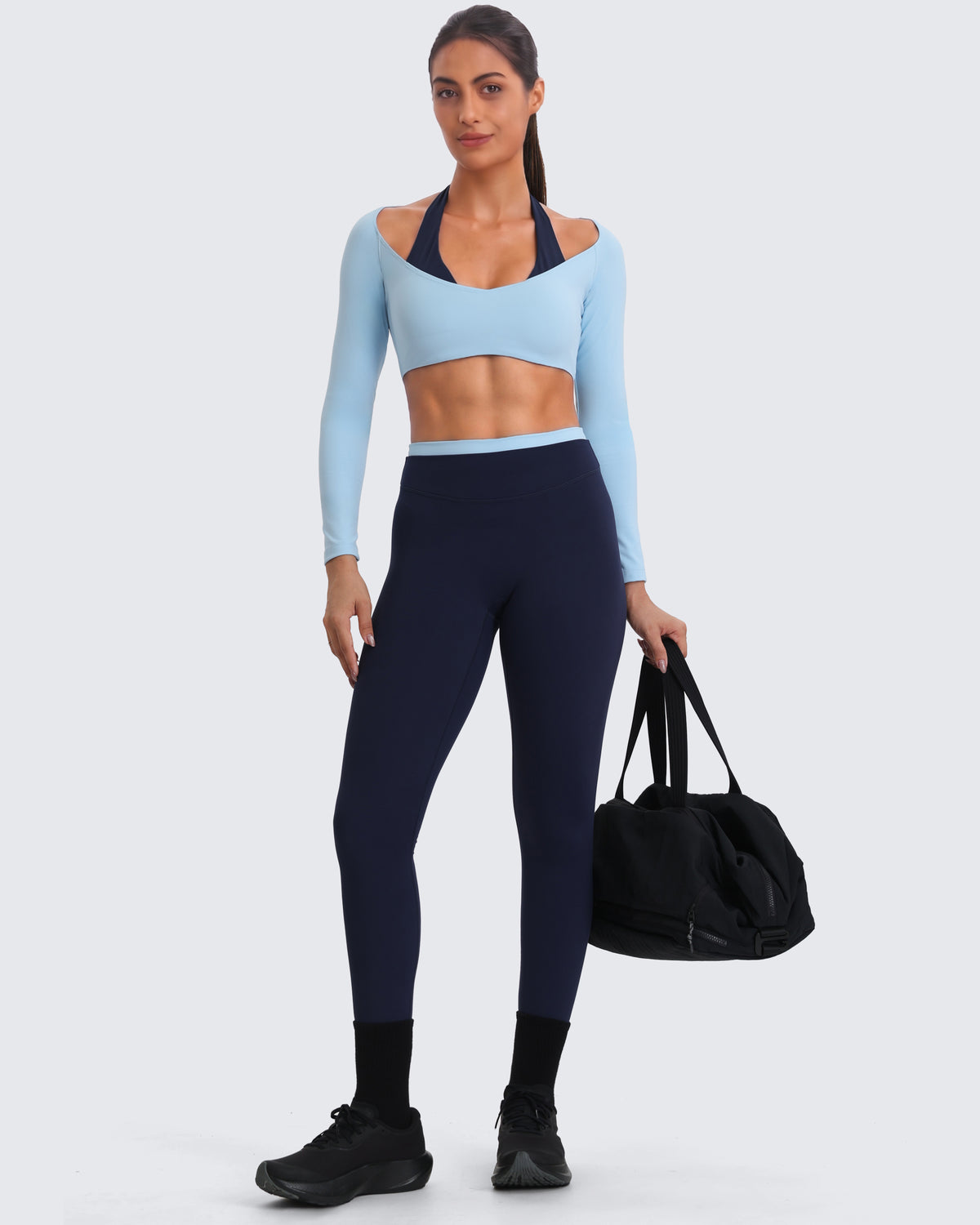 Aoxjox "Dual Core" Halter Long Sleeve Crop Tops