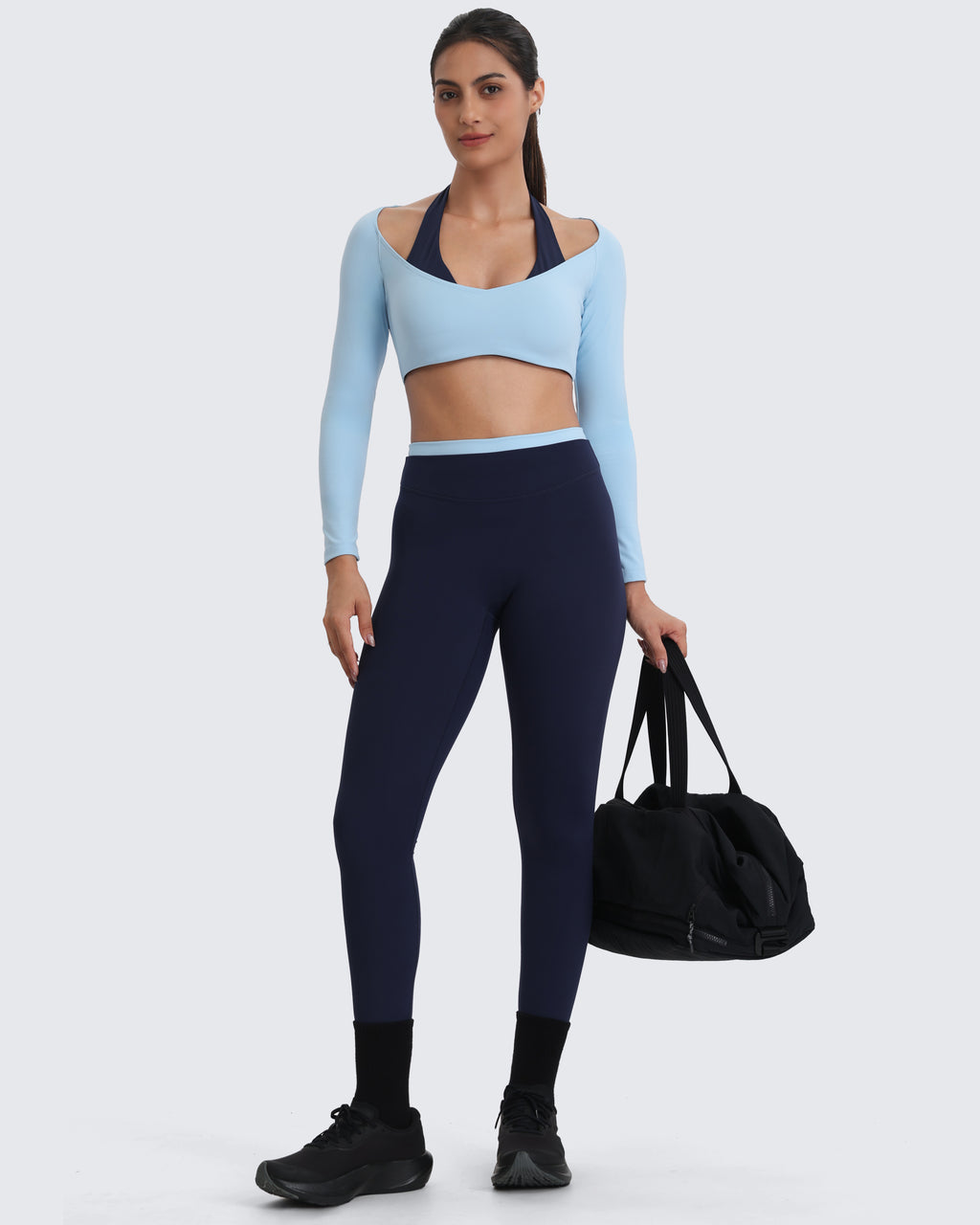 Aoxjox "Dual Core" Halter Long Sleeve Crop Tops